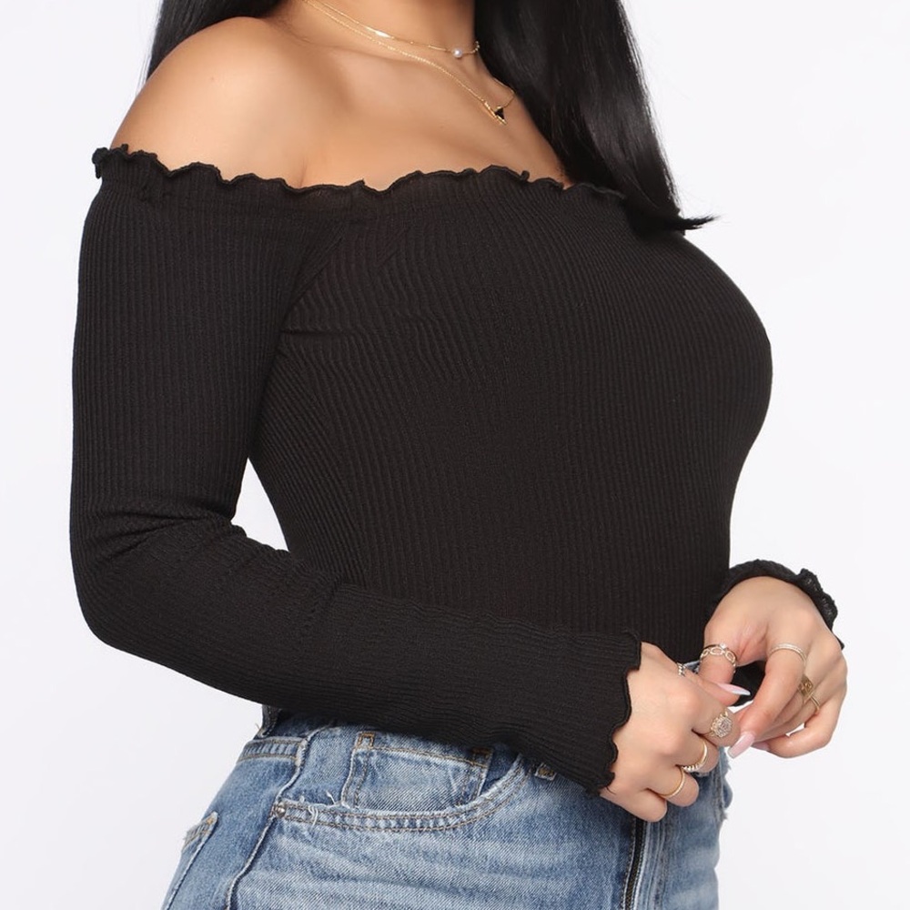 Fashion Nova Black Off-Shoulder Ribbed Top